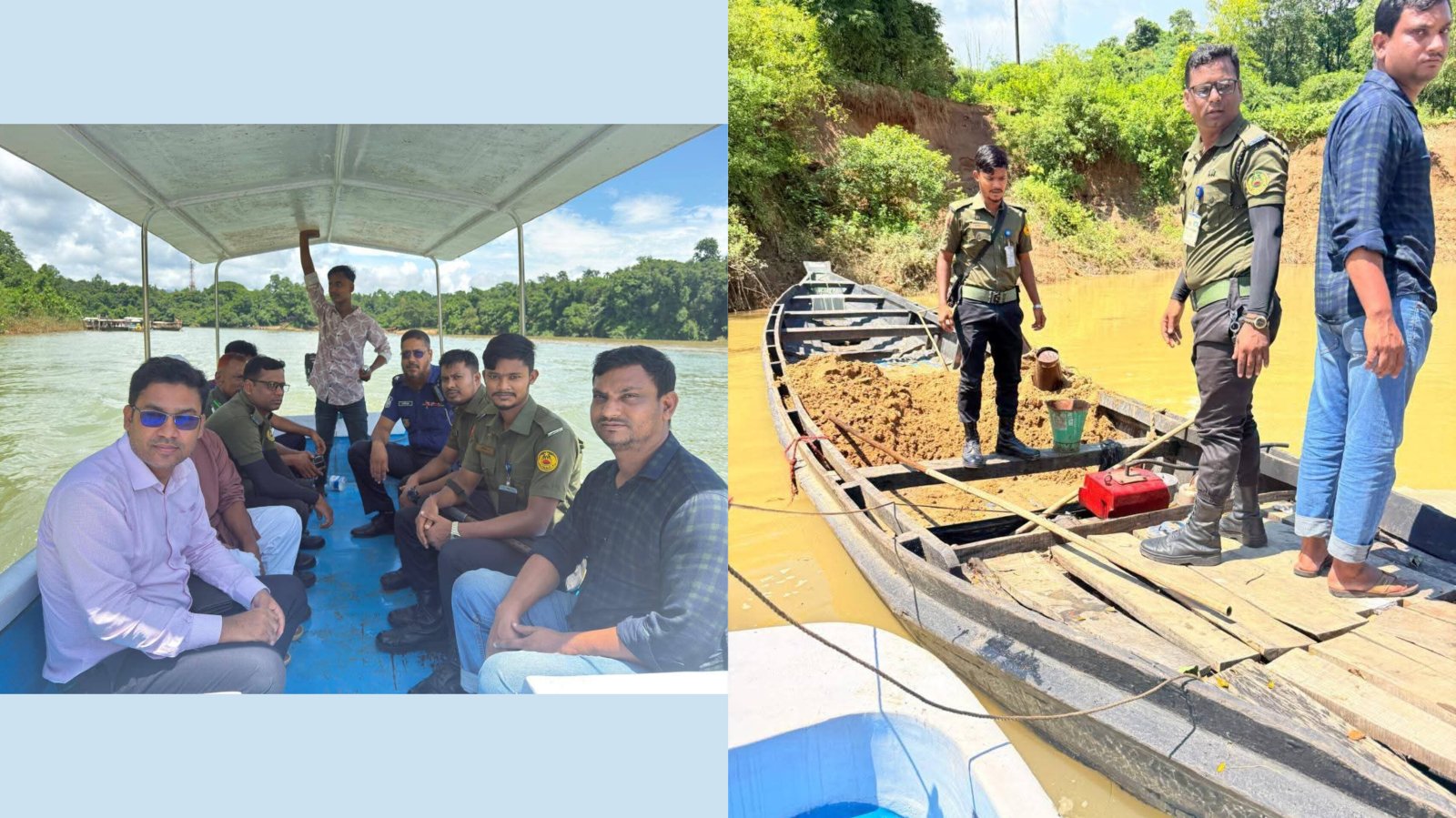 সারি-৩ নদীতে অবৈধ বালু উত্তোলন, বারকি নৌকা জব্দ করে বিকল