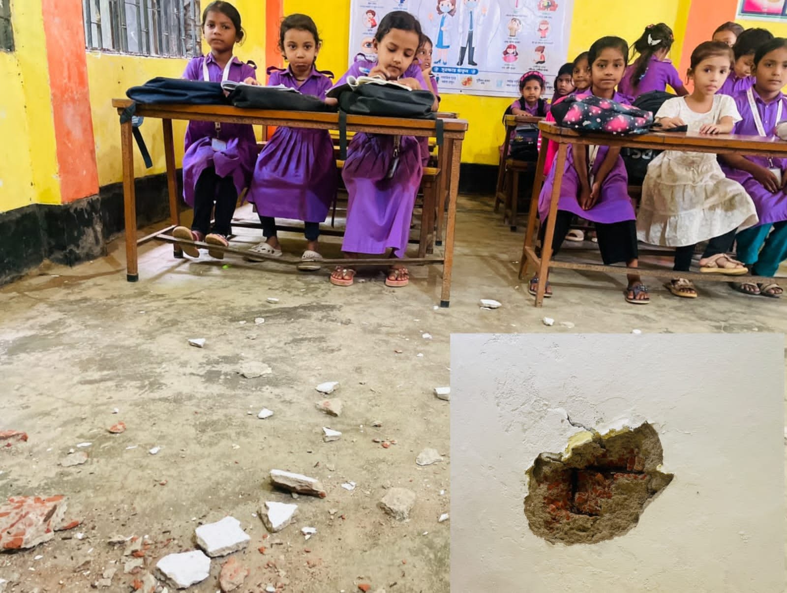 ক্লাসের মধ্যেই ভেঙে পড়ল ছাদ, অল্পের জন্য রক্ষা পেল শিক্ষার্থীরা