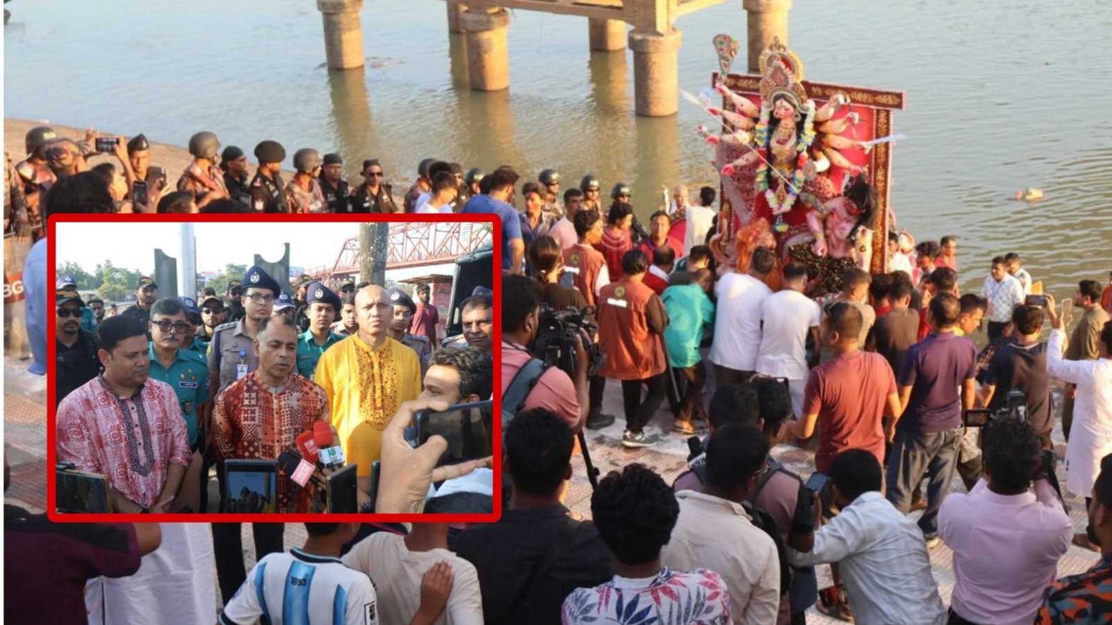 সিলেটে সুরমা নদীতে প্রতিমা নিরঞ্জন, উপস্থিত ছিলেন সিসিক প্রশাসক ও পুলিশ কমিশনার