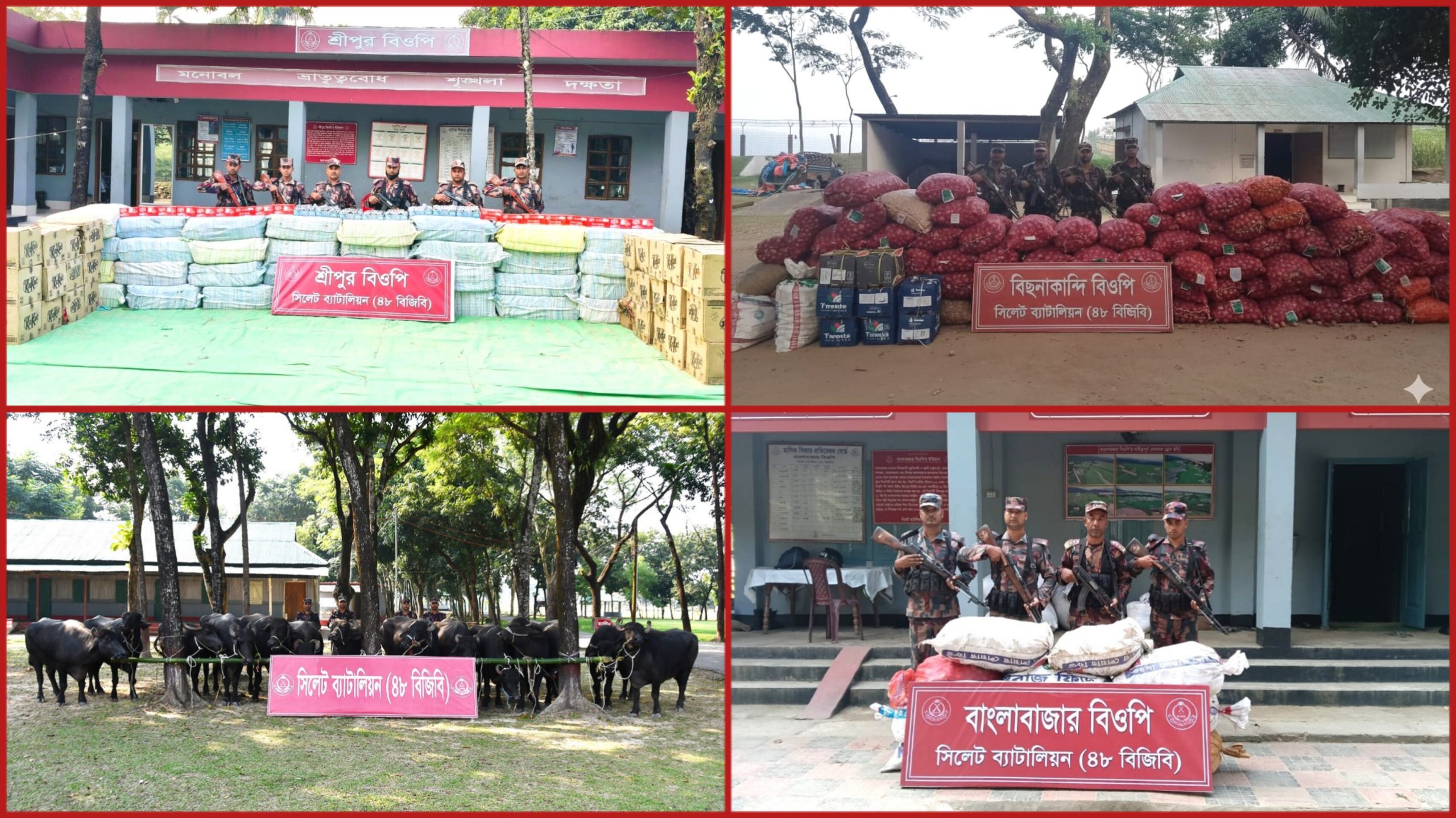 সিলেট- সুনামগঞ্জ সীমান্ত এলাকায় বিজিবির অভিযানে ৪ কোটি টাকার ভারতীয় চোরাই পন্য জব্দ