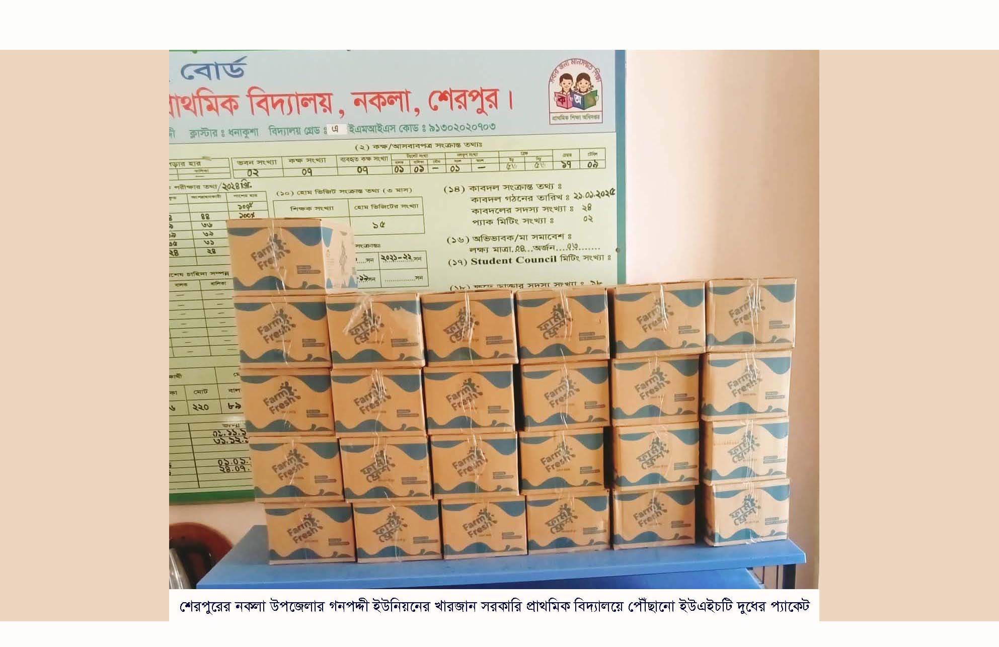 শেরপুরের ২ উপজেলার প্রাথমিক শিক্ষার্থীরা পাবে মিড ডে মিল: বিদ্যালয়ে পৌঁছেছে দুধ বিস্কুট
