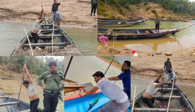 জৈন্তাপুরে প্রশাসনের সাঁড়াশি অভিযান: লালাখালে ২ লক্ষ টাকার ইঞ্জিন নৌকা জব্দ ও ধ্বংস