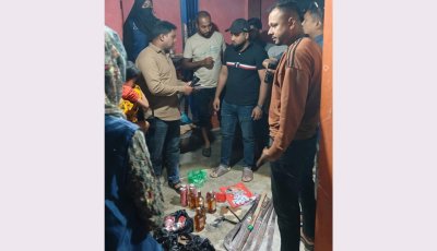 জৈন্তাপুরে পুলিশের সাঁড়াশি অভিযান, মাদক ও অস্ত্রসহ নারীসহ ৫ আটক