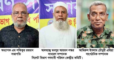 সিলেট বিভাগ গণদাবী পরিষদের নতুন কমিটি গঠন: সভাপতি অধ্যাপক শফিকুর রহমান, সাধারণ সম্পাদক মনসুর লস্কর