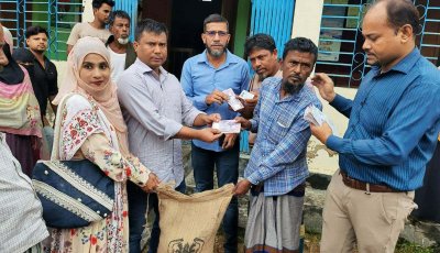 লাখাইয়ে হাওর অঞ্চলের ক্ষতিগ্রস্ত কৃষকদের মাঝে মানবিক সহায়তা বিতরণ