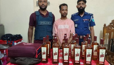 গোয়াইনঘাটে মাদকবিরোধী অভিযানে ১৬ বোতল বিদেশি মদসহ এক ব্যক্তি গ্রেফতার