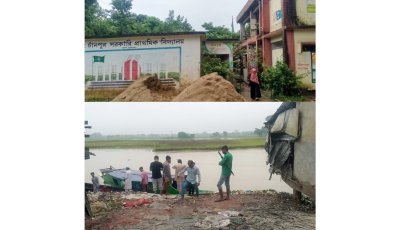 নৌকানির্ভর যাতায়াতে ভোগান্তি, সময়মতো ক্লাসে ব্যাঘাত: ছাতকের চাঁনপুর সরকারি প্রাথমিক বিদ্যালয় নিয়ে প্রশ্ন