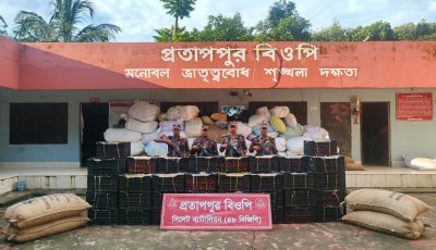 সিলেট সীমান্তে বিজিবির অভিযানে প্রায় ৮৬ লাখ টাকার চোরাচালানি পণ্য জব্দ