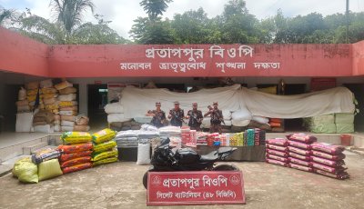 সিলেট সীমান্তে বিজিবির সাঁড়াশি অভিযান, আটক ৩৮ লাখ টাকার চোরাই পণ্য