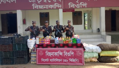 সিলেট সীমান্তে ১৬ লাখ  টাকার চোরাচালানি মালামাল আটক