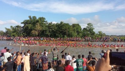 আপত্তি-বাধা পেরিয়ে বিয়ানীবাজারে জমজমাট নৌকাবাইচ