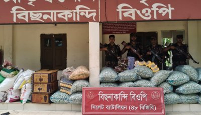 সিলেট সীমান্তে ৭৮ লাখ টাকার চোরাচালানি পণ্য জব্দ, আটক ২