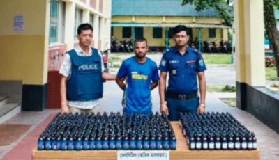 কোম্পানীগঞ্জে ৬৯৩ বোতল ভারতীয় মাদক উদ্ধার, ট্রাকসহ গ্রেপ্তার ১