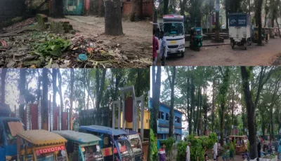 গোয়াইনঘাটে শহীদ মিনারের সামনেই ময়লার স্তূপ, যত্রতত্র গাড়ি পার্কিং