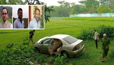 কুলাউড়ায় সড়ক দুর্ঘটনায় তিন সাংবাদিক আহত, অল্পের জন্য প্রাণে রক্ষা