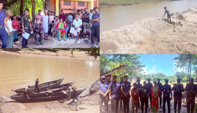 জৈন্তাপুরে রাংপানি নদীতে টাস্কফোর্সের অভিযান, ধ্বংস ২৭ নৌকা