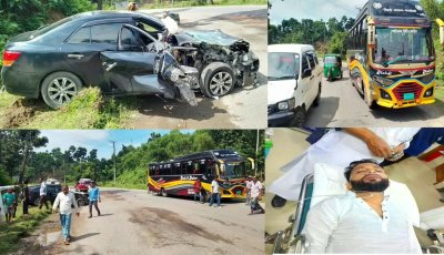 জৈন্তাপুরের বাস-প্রাইভেটকার সংঘর্ষ, গুরুতর আহত ১