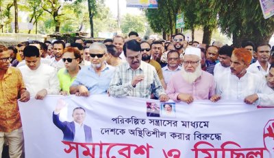 পরিকল্পিত সন্ত্রাস ও নৈরাজ্যের প্রতিবাদে দোয়ারাবাজারে বিএনপির বিক্ষোভ