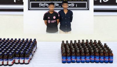 দক্ষিণ সুরমায় ট্রাকে লুকানো ১৬৮ বোতল ভারতীয় সিরাপ উদ্ধার, আটক ২