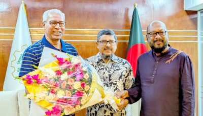 সিলেট চেম্বারে এজাজ আহমদকে ফুলেল শুভেচ্ছা, ফয়সল চৌধুরীর সৌজন্য সাক্ষাৎ