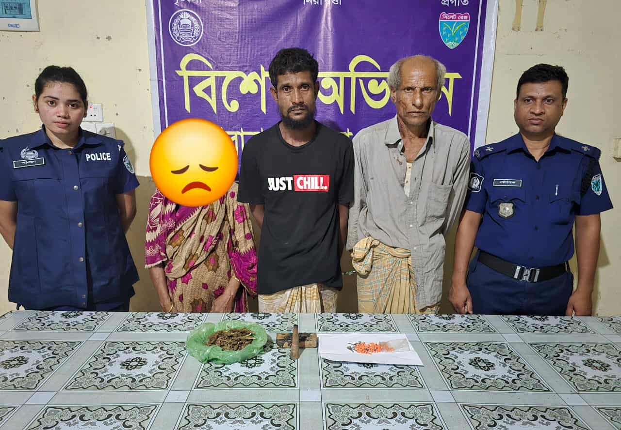 দোয়ারাবাজারে ইয়াবা ও গাঁজাসহ ৩ মাদক ব্যবসায়ী আটক