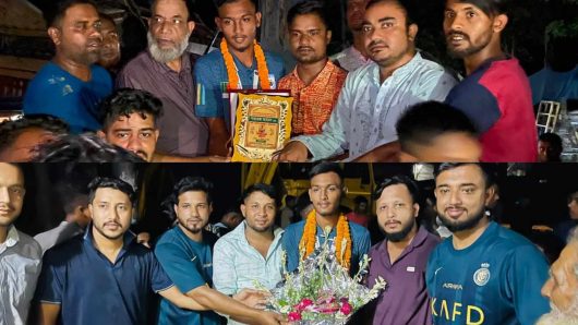 জৈন্তাপুরে সাফ জয়ী খেলোয়াড় পারভেজ  সংবর্ধিত