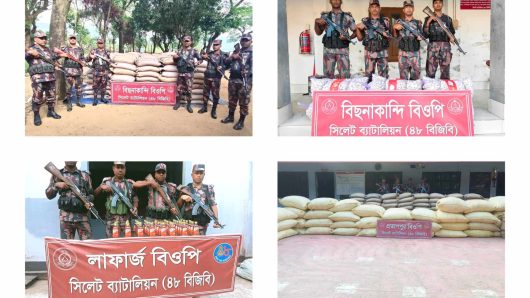 সিলেট সীমান্তে বিজিবি’র অভিযানে ১ কোটি ২১ লক্ষ টাকার চোরাই পণ্য আটক