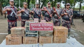 সুনামগঞ্জের বিজিবি”র অভিযানে সাড়ে ১১লাখ  টাকার ভারতীয় অবৈধ পণ্য আটক