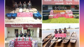 সিলেট সীমান্তে বিজিবির অভিযানে আড়াইকোটি টাকার ভারতীয় চোরাই পণ্য জব্দ 