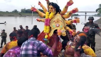 প্রতিমা বিসর্জনের মধ্য দিয়ে কানাইঘাটে দুর্গাপূজা সম্পন্ন